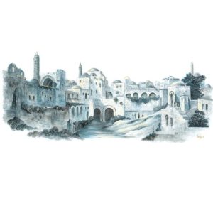 Old Jerusalem on a perspective - blue tones