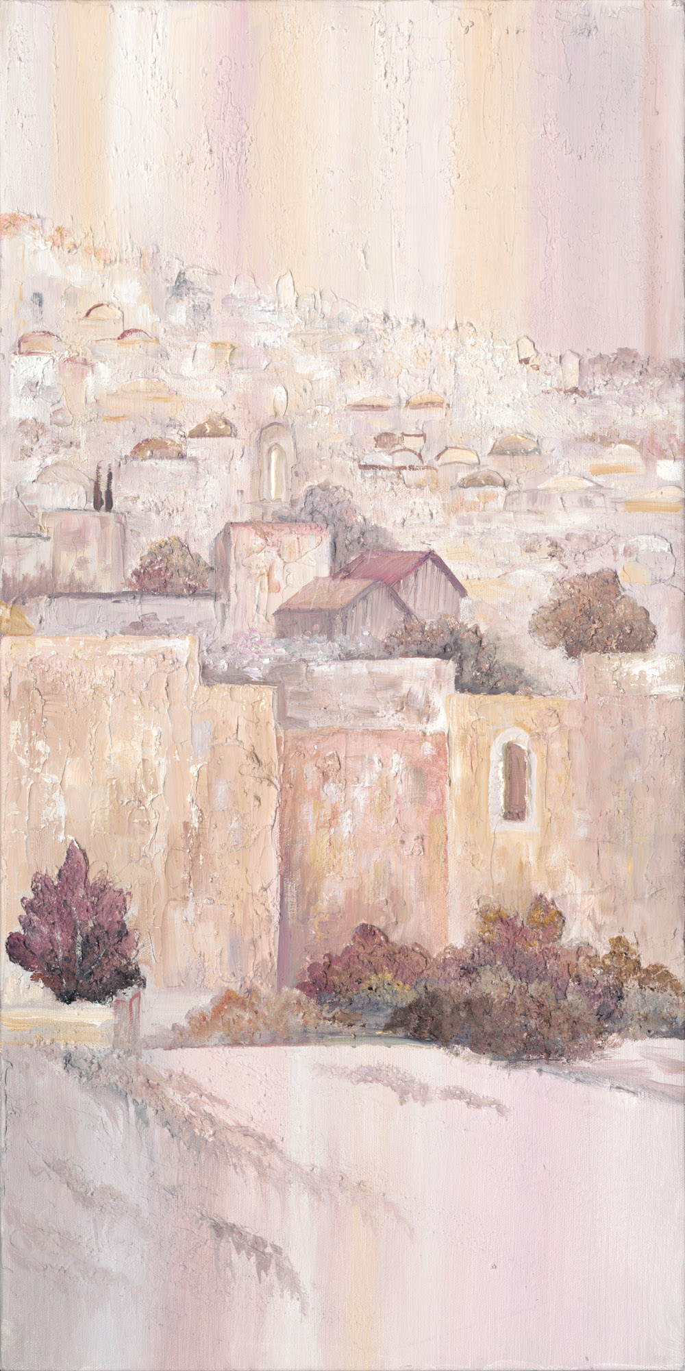 ציור שמן אמנותי, בית המקדש, ירושלים, בתי ירושלים, יודאיקה, ציורי אווירה, פנורמה של ירושלים, ירושלים העתיקה, אמנות יהודית, ציורים לסלון, Artistic oil painting, Temple Mount, Jerusalem, Jerusalem houses, Judaica, atmospheric paintings, panorama of Jerusalem, ancient Jerusalem, Jewish art, paintings for the living room, beith Hamikdash